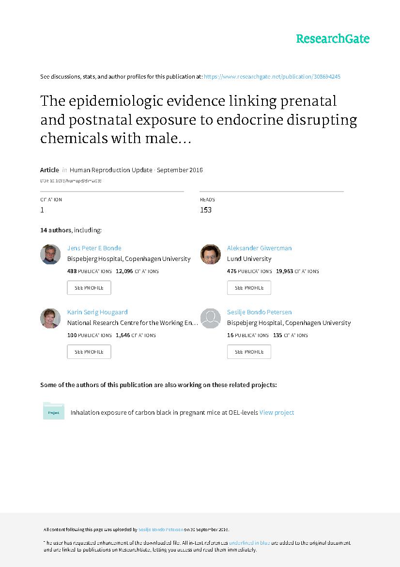 The Epidemiologic Evidence Linking Prenatal and Postnatal Exposure to Endocrine Disrupting Chemicals with Male Reproductive Disorders: A Systematic Review and Meta-Analysis