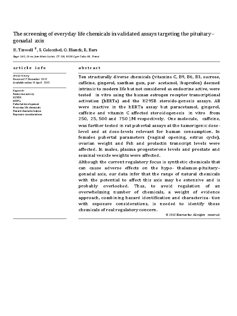 The Screening of Everyday Life Chemicals in Validated Assays Targeting the Pituitary-Gonadal Axis