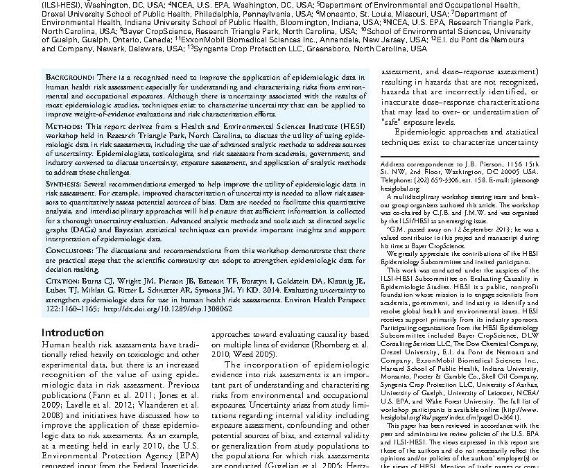 Evaluating Uncertainty to Strengthen Epidemiologic Data for Use in Human Health Risk Assessments