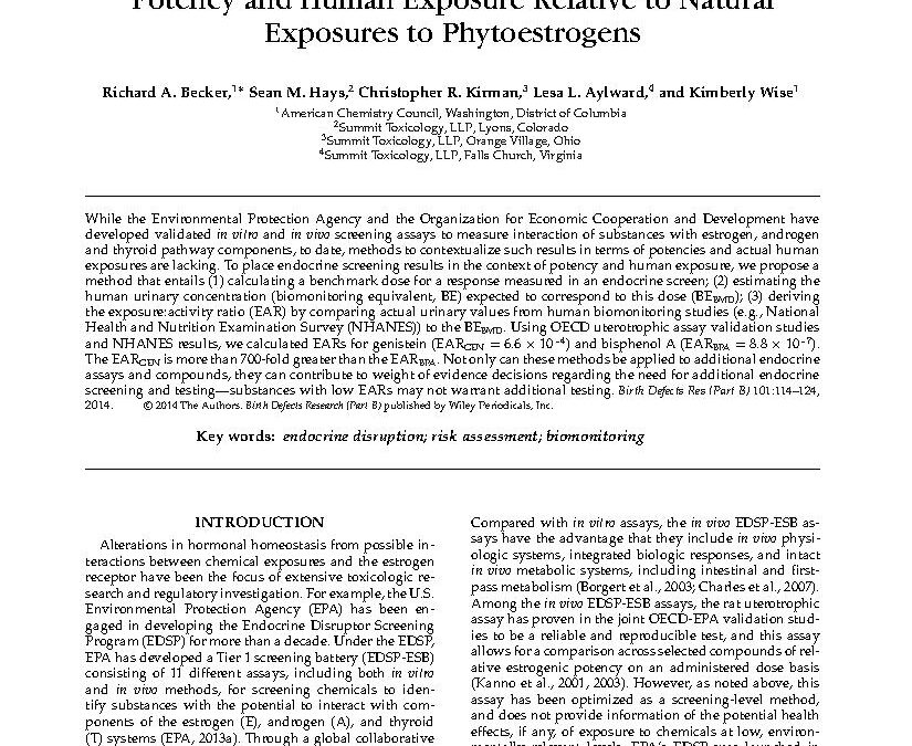 Interpreting Estrogen Screening Assays in the Context of Potency and Human Exposure Relative to Natural Exposures to Phytoestrogens