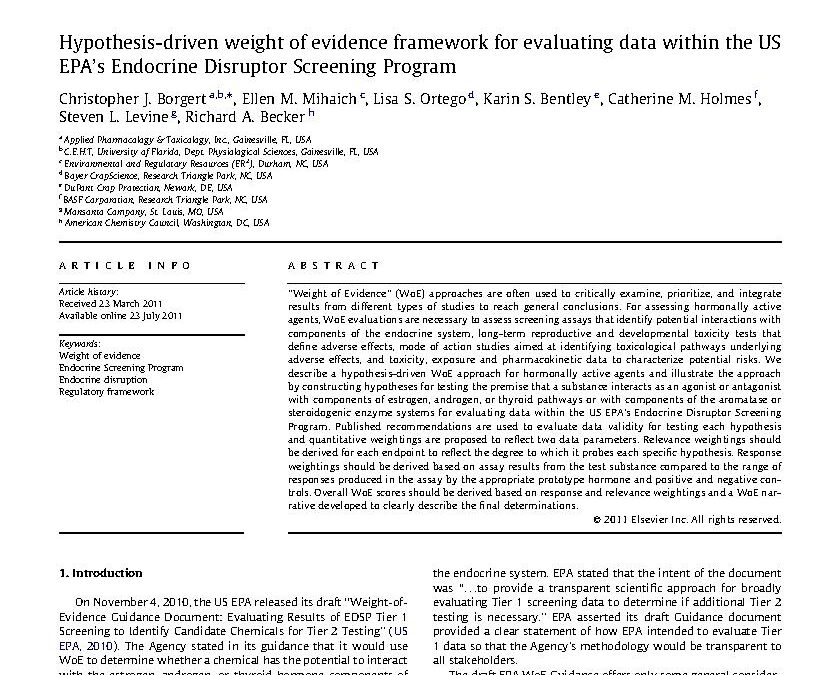 Hypothesis-driven weight of evidence framework for evaluating data within the US EPA’s Endocrine Disruptor Screening Program