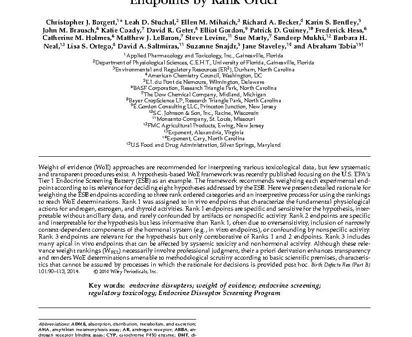 Relevance Weighting of Tier 1 Endocrine Screening Endpoints by Rank Order