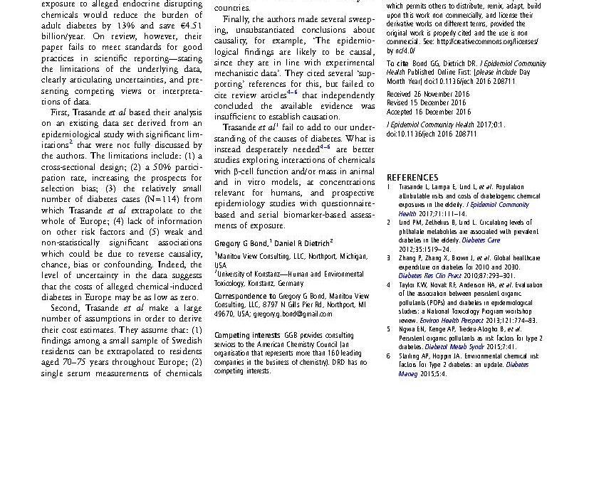 Limitations, uncertainties and competing interpretations regarding chemical exposures and diabetes