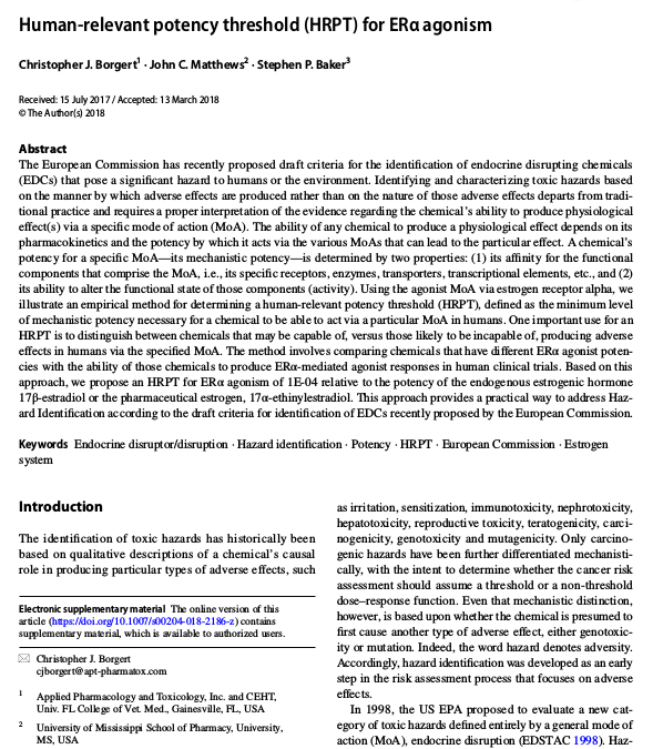 Human-relevant potency threshold (HRPT) for ERα agonism